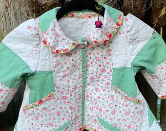 Tiny Girls Vintage Patchwork Quilt Handmade Swing Coat