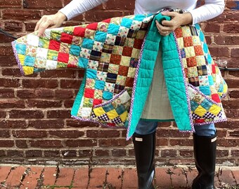 Preteen Girl/Petite Ladies Vintage Handmade Patchwork Quilt Oversized Coat