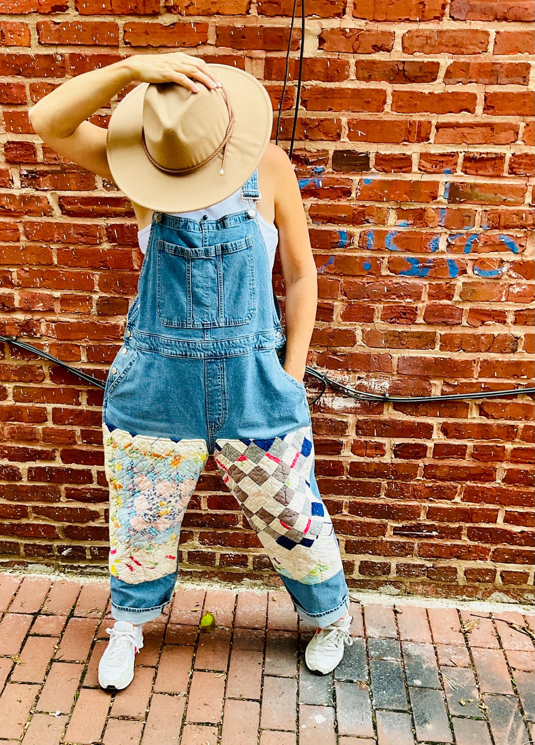 225721XXL Vintage Patchwork Printed Denim Overall XXL main image 0