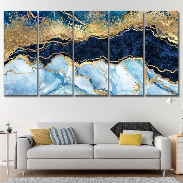 Extra Large Blue and Gold Canvas Art Etsy