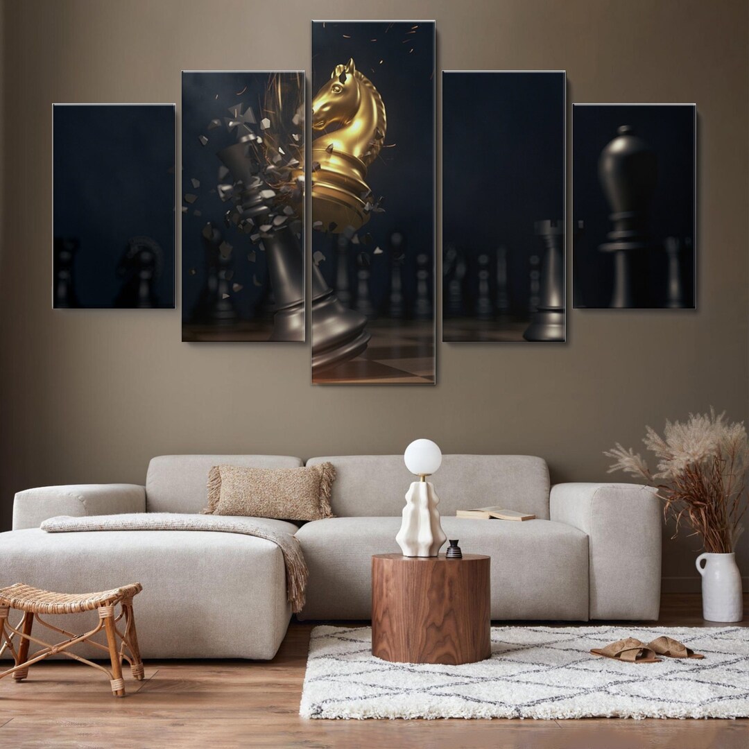 Black and Gold Chess Pieces Extra Large Framed 5 Pieces Canvas - Etsy
