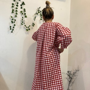 Maxi Cotton Dress With Pockets,Simple Loose,Natural Cotton Dress,Gingham Dress,Boho Cotton Dress,Maxi Dress, Checkered, Boho Style Dress