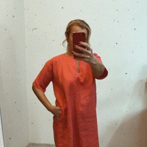 Midi Linen Dress With Pockets,Simple Loose,Natural Linen Dress,Linen Dress,Womans Linen,Boho Linen Dress,Midi Dress Linen, Size S In Stock