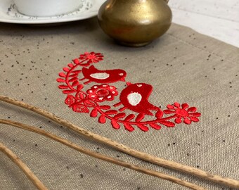 Linen Placemat with Folk Embroidery, Center Tablecloth