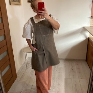 Personalized Linen Split-Leg Apron, Embroidered Kitchen Apron