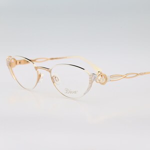 Diva 5080 19, Vintage 90s unique pearl white & gold cat eye glasses frames womens NOS