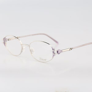Diva 5139 S 78 D, Vintage 90s victorian silver rhinestones oval eyeglasses frames womens NOS