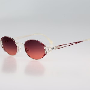 Diva 5043 15, Vintage 90s silver & purple unique victorian oval sunglasses women, NOS