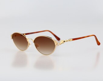 Diva 5032 4, Vintage 90s gold & tortoise victorian oval cat eye sunglasses women, NOS