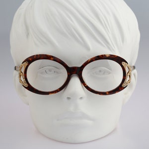 Galitzine G 27 609, Vintage 90s unique rhinestones gold & tortoise oversized oval eyeglasses frames women, NOS