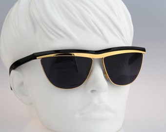 Charme 7052 070, Vintage 90s unique black & gold oversized cat eye sunglasses women, NOS