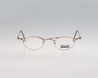 Amaretta 54E 001, Vintage 90s unique colorful small oval eyeglasses frames mens and womens NOS