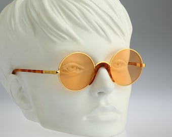 Circle sunglasses men, Benetton Class Collection 8, Vintage 90s unique tortoise & gold round orange sunglasses women NOS