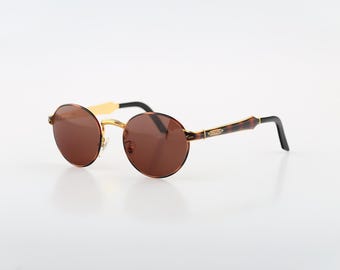 Rolling 601 A20, Vintage 90s gold & tortoise circle round sunglasses mens and women NOS