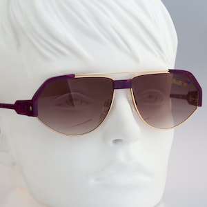 Silhouette M 8017, Vintage 90s futuristic gold & purple angular aviator sunglasses women, NOS