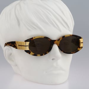 Newave 2807 987, Vintage 90s unique tortoise and gold oval sunglasses mens & women, NOS