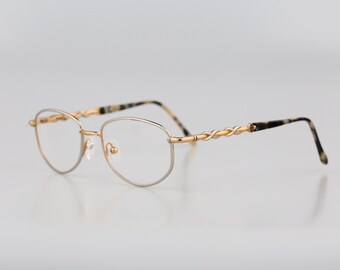 Bloomberg PB10 4, Vintage 90s gold & silver rectangle eyeglasses frames womens NOS