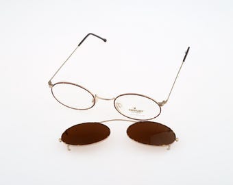 Century Eyewear by Neostyle 225 378, Vintage 90s tortoise and gold clip on sunglasses and small circle round eyeglasses frames NOS
