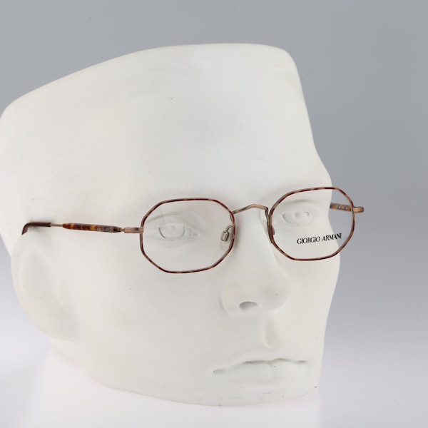 Giorgio Armani 182 863, petites montures de lunettes hexagonales en or et écaille vintage des années 90 pour hommes et femmes / NOS