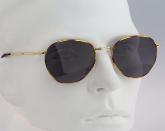 Police Vogart Line 2115 056 Hand made, Vintage 90s gold & tortoise panto round sunglasses mens and women NOS