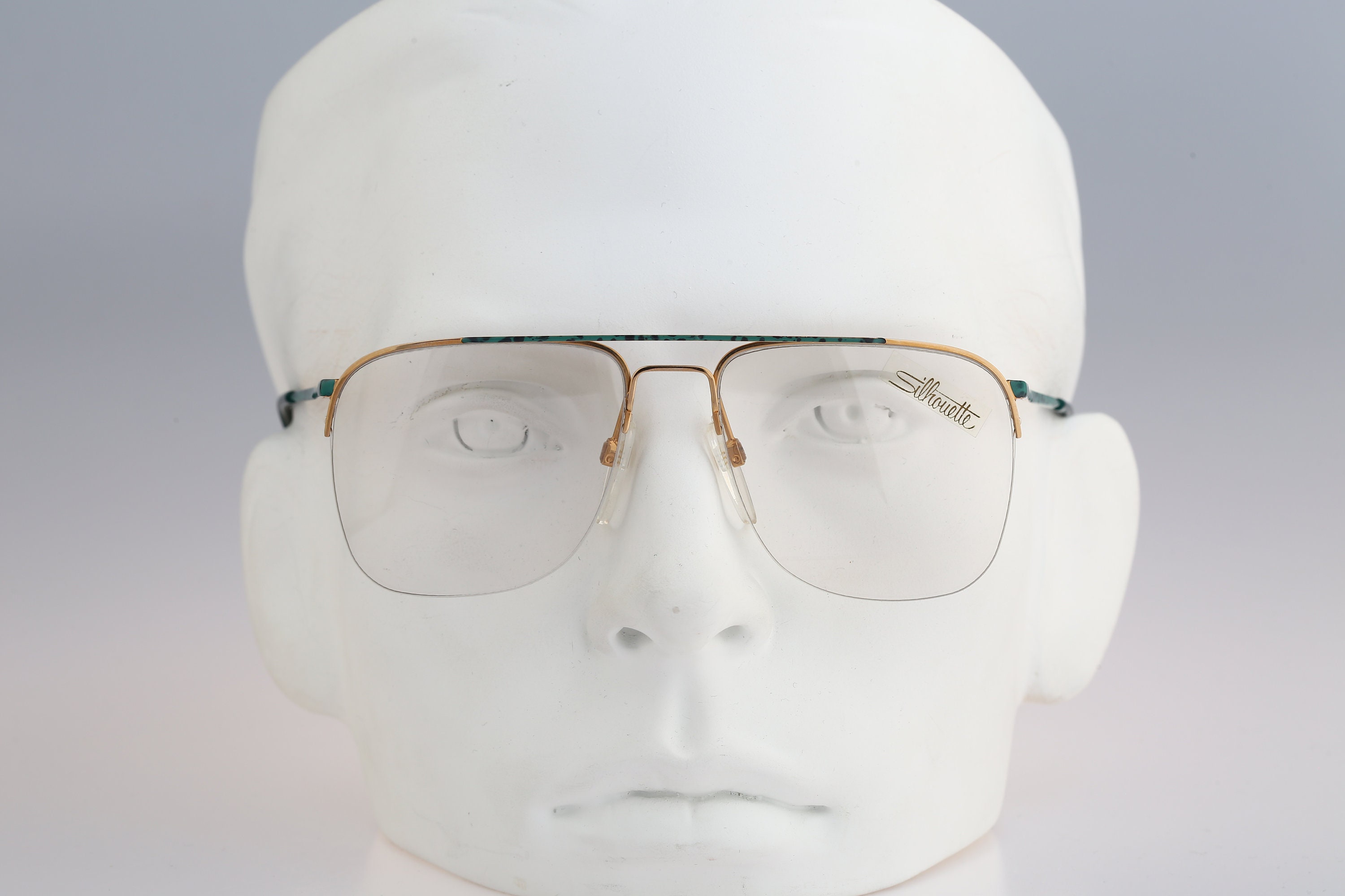 Silhouette M 7185, Vintage 80s Gold Half Rim Square Aviator