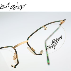 Robert Rudger 1560 145 C2, Vintage 90s unique steampunk semi rimless oval eyeglasses frames womens NOS