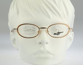 Robert Rudger 1930 150 27, Vintage 90s gold unique half rim oval eyeglasses frames womens NOS