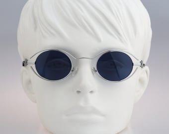 Lagerfeld 4123 04, Vintage 90s silver steampunk small round sunglasses women  NOS