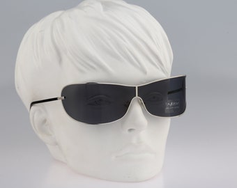 Byblos 879 S 3002 87, Vintage 2000s silver wrap shield sunglasses men & women, NOS