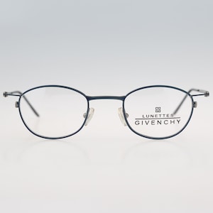 Givenchy 1050 003, Vintage 90s blue micro small square reading glasses frames mens & womens NOS