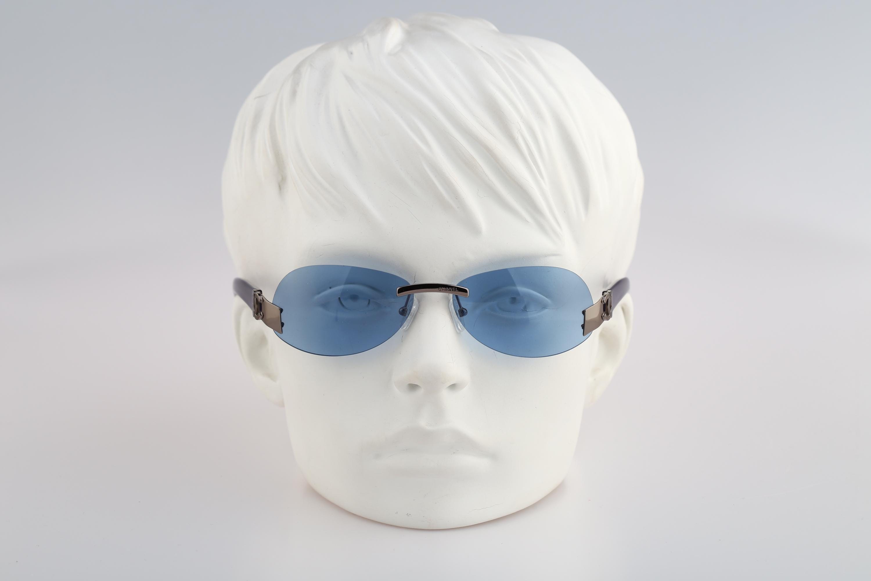 Chanel 4037 168 72, Vintage 90s Tinted Blue Lenses Silver Wrap