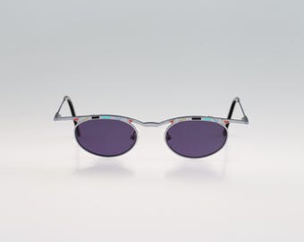 Chai GR1 F3, Vintage 90s blue crazy steampunk small oval sunglasses women, NOS