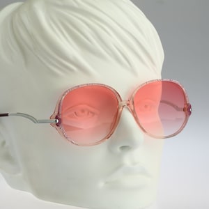 Silhouette M 1743, Vintage 80s tinted pink lenses clear oversized round sunglasses women, NOS