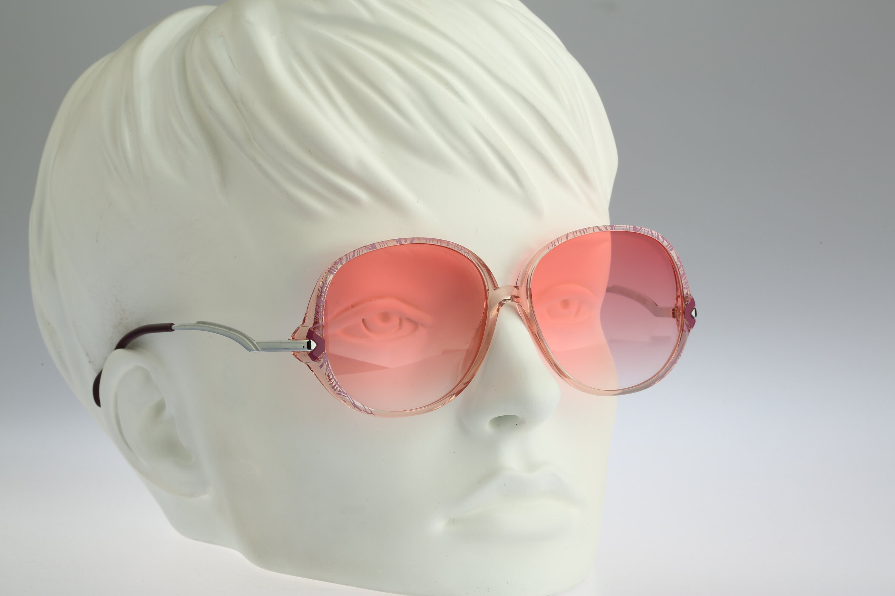 Silhouette M 1743, Vintage 80s tinted pink lenses clear oversized round sunglasses women, NOS