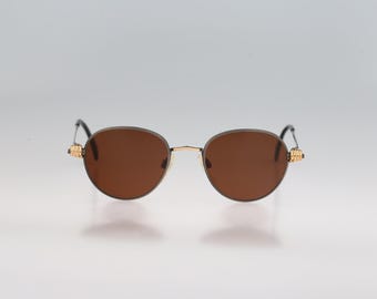 Okulary przeciwsłoneczne Silhouette M 7132 83 V 6035, Vintage 90s design award w kolorze złotym i szarym, małe, okrągłe, męskie i damskie, nowe