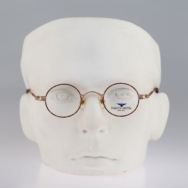 Dakota Smith 1478 0000, Vintage 90s tortoise and gold unique small circle round eyeglasses frames mens & womens NOS