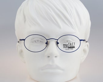 Nikon Dura Titan 0255   T.A.C.T TC 6208 Titanium, Vintage 90s blue small oval eyeglasses frames mens & women NOS