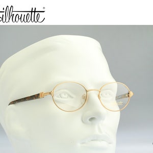 Silhouette M 6335 V 6050, Vintage 90s unique gold oval eyeglasses frames mens & womens NOS
