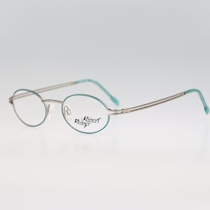 Robert Rudger 1620 165 94, Vintage 90s green steampunk small oval eyeglasses frames mens & womens NOS
