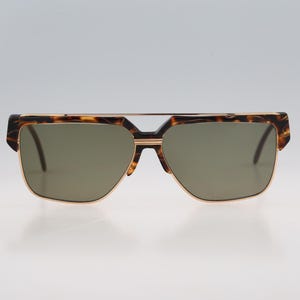Italian Graffiti by Maga 8227 T, Vintage 80s gold and tortoise square aviator sunglasses mens & women NOS