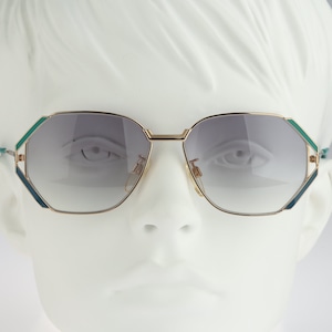 Silhouette M 6098 20 V 6021, Vintage 80s tinted gray lenses unique gold hexagon sunglasses women, NOS