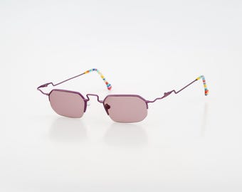 Locco 306 L, Vintage 90s tinted purple semi rimless hexagon sunglasses women, NOS