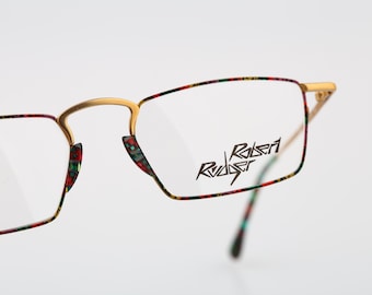 Robert Rudger 1030 145 39, Vintage 90s unique gold and colorful rectangle glasses frames mens & womens / NOS