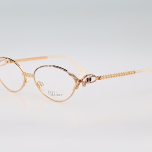 Diva 5053 32, Vintage 90s victorian tortoise & gold oval eyeglasses frames womens NOS