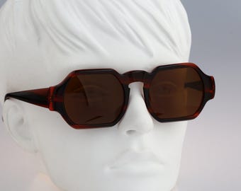 Essor Collection 005 25, vintage jaren 90 unieke tortoise vierkante zonnebril dames, NOS