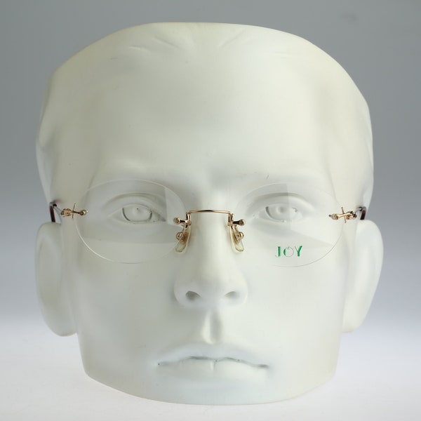 Joy 3838, vintage 90s made in Japan or rimless lunettes ovales montures homme & femme NOS