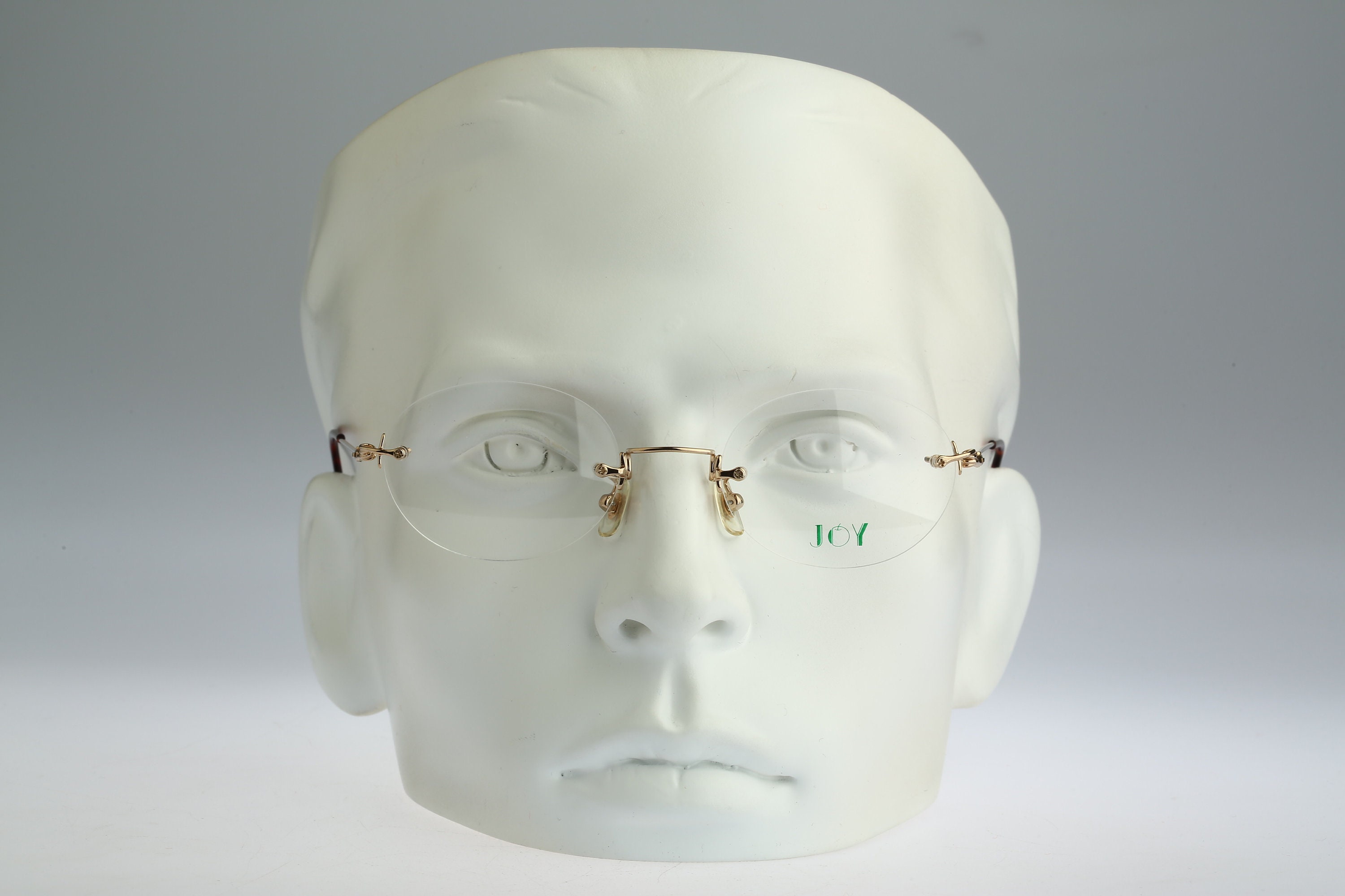 Joy 3838, Vintage 90s made in Japan gold rimless oval eyeglasses 