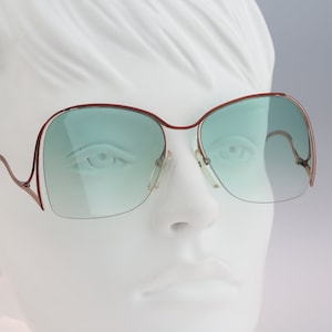 Essilor 286, Vintage 80s tinted green lenses half rim oversized butterfly sunglasses women, NOS