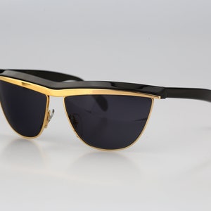 Charme 7052 070, Vintage 90s unique black & gold oversized cat eye sunglasses women, NOS