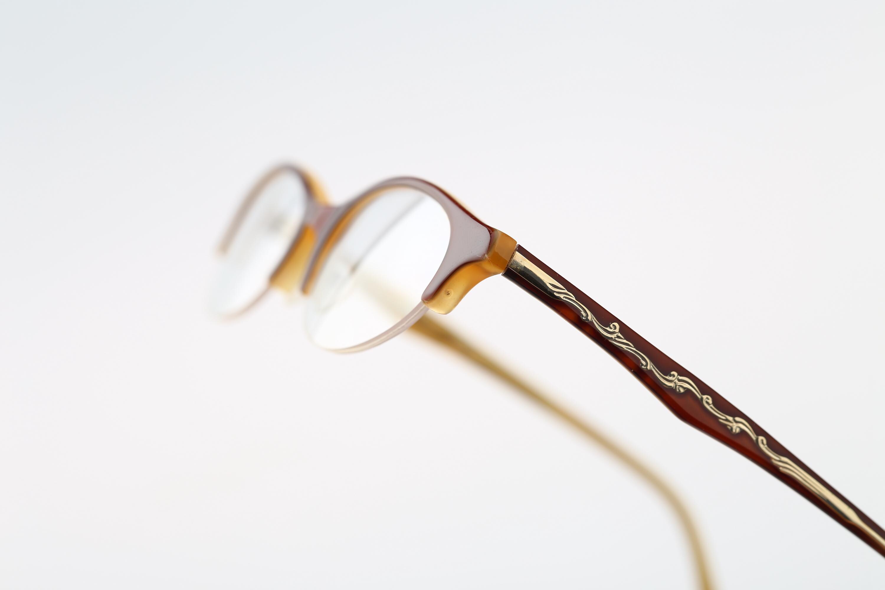 Yoshi Machida Y 14N BE, Vintage 90s Brown Slim Half Rim Cat Eye
